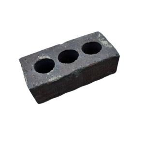 A hollow concrete block featuring three round holes on the top surface, set against a white background.